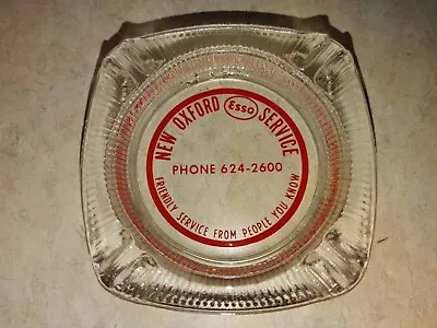 Vtg New Oxford Pennsylvania Esso Service Station Red Clear 4  Ribbed Ashtray • $10.99