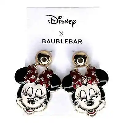 NEW Disney X BaubleBar MINNIE MOUSE EARRINGS 2-3/8  Dangle Drop Black Rhinestone • $40