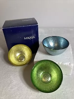 Vintage Mikasa Gala FC251-610 Assorted Nut Bowls Glass Foil Candy Set Of 3 • $15