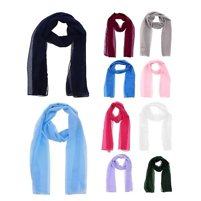 Ladies Chiffon Scarves Women Plain Neck Wrap Scarf Girls Headscarf Soft Headwrap • £5.22