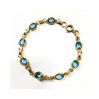 Vintage DANECRAFT 12k Gold Filled Faceted Blue Crystal Birthstone Bracelet 1960s • $42.98