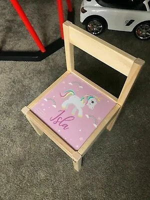 Personalised Children's Ikea LATT Wooden Chair Printed Pink Unicorn Design Star • £19.99