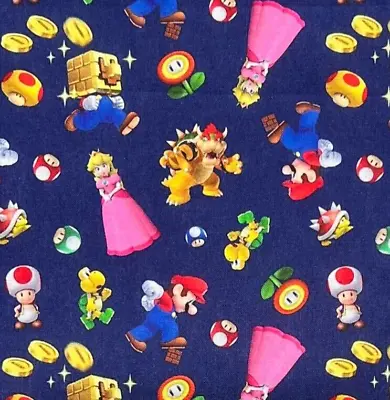 Super Mario Print | 100% Cotton Fabric | Bowser Princess Peach Toad • $13.95