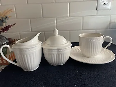 MIKASA Italian Countryside Creamer Sugar Bowl With Lid And 2 Teacups And Saucer • $20