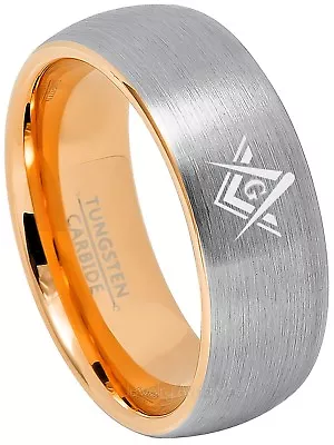 Masonic Ring Tungsten Carbide Ring Freemason Rose Gold IP Tungsten Wedding Band • $77
