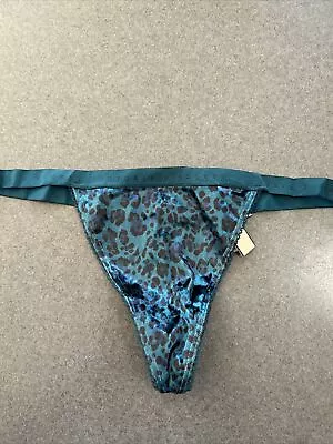 $11.50 • Buy VICTORIA'S SECRET Dark Green Leopard Velvet V-String Thong Panty M NWT