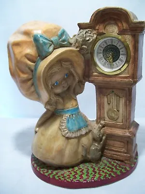 Vintage Ceramic Bonnet Girl & Cat W/ Grandfather Wind-Up Clock German Made • $94.22