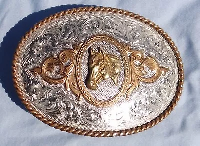 Montana Silversmith Engraved Horse Head Cowboy/Western Belt Buckle Silver Plate • $39.99