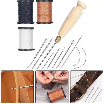 Professional Sewing Set Awls Needles Nylon Thread For Leather And Shoe Repair • £15.54