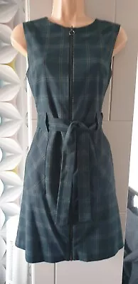 New OASIS Full Zip Front PINAFORE DRESS Dark Green Check/Plaid SIZE 10 NWOT  • £5.99