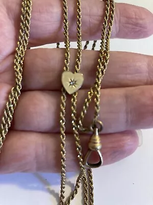 Great Antique Simmons Long Gold Filled Watch Chain With Heart Slide Charm • $75