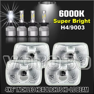 FOUR(x4) 4x6  Glass Headlights Conversion Semi Sealed Kit HID & 6500K H4 LED • $125.99