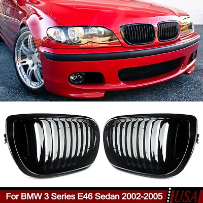 Front Kidney Grille Grill For BMW E46 320i 325i 328i Sedan 2002-2005 Gloss Black • $29.99