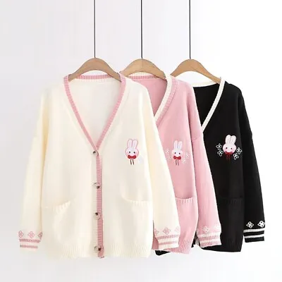 Korean Mori Girl Lolita Bunny Pattern Knitted Sweater Sweet Cute Cardigan Coats • $38.47