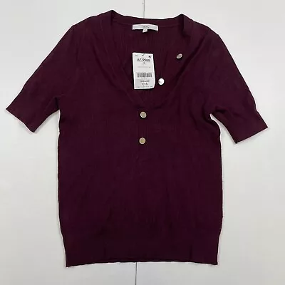 NEXT Top 12 Maroon Purple Women's Short Sleeve V-Neck Button Detail • £6.12