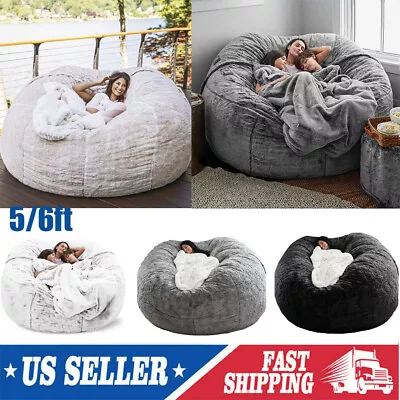 $69.99 • Buy 6ft Giant Bean Bag Cover Lazy Soft Round Sofa Fluffy Living Room Chair Slipcover