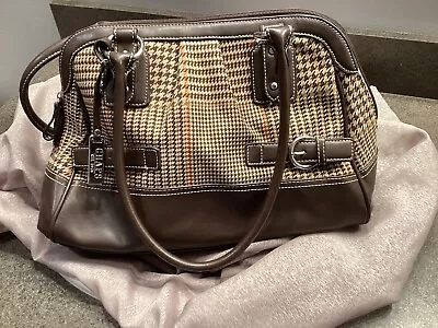 Ralph Lauren Chaps Shoulder Bag Purse Brown Houndstooth Wool Blend Classic • $9.99