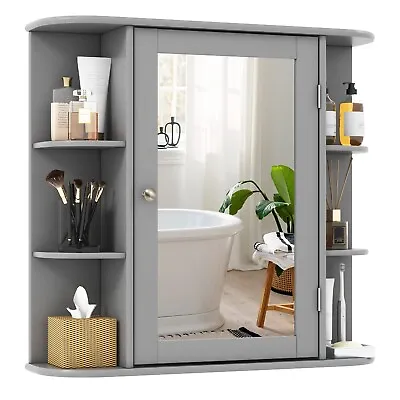 3 Tier Mirrored Bathroom Cabinet Wall Mount Storage Cupboard W/ Display Shelves • £57.95