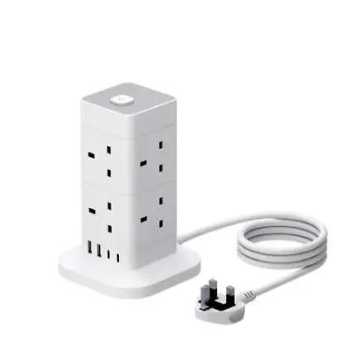 2/3 M Cube Extension Lead With USB C 8 Way Plug Power Strip With 4 USB Ports UK • £18.99