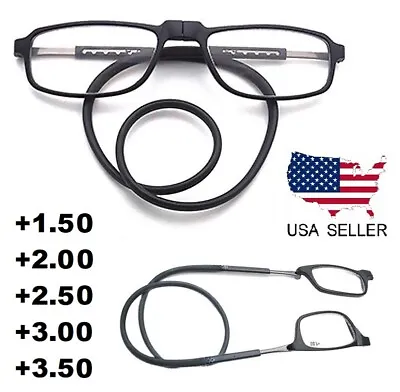 Hanging Folding Magnetic Reading Glasses Front Click Connect Neck Eyeglasses USA • $8.36