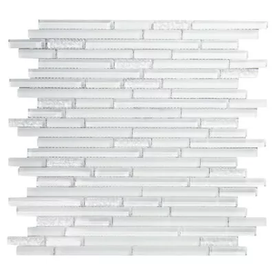 Mosaic Glass Tile Cove Thin Linear Interlocking Kitchen Wall Backsplash White • $41.82