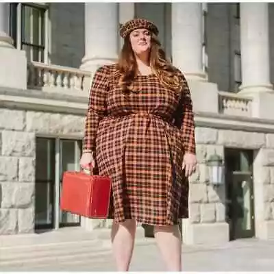 Eloquii Tartan Plaid Long Sleeve Fit & Flare Knee-Length Dress Plus Size 28 • $39.99