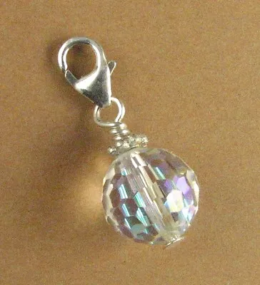 Crystal Rainbow Disco Ball Clip-on Charm.  W/Swarovski Elements. Silver 925. • £12