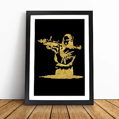 Banksy In Gold Mona Lisa Bazooka Wall Art Print Framed Canvas Picture Poster • £24.95