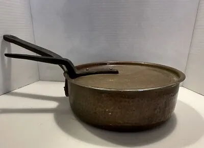 Antique Vintage Hammered Copper Pot With Handled Splash Lid • $249