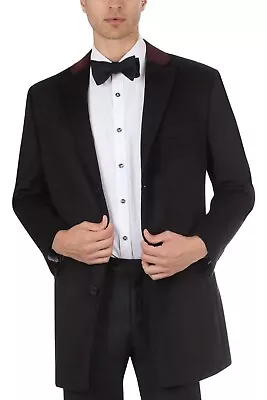 Tallia Mens Wool Blend Contrast Velvet Top Collar Coat Large Black • $110