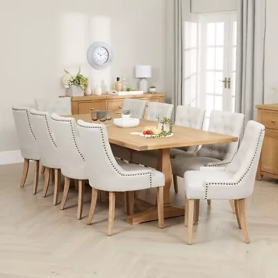 Weathered Limed Oak Refectory 2.4m Table And 10 Natural Chairs -LR24-D-102-10-QT • £1899