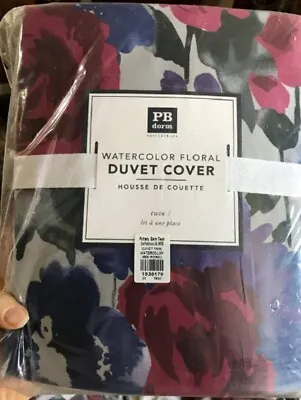 Pottery Barn Floral Watercolor Duvet Cover Purple Pink Blue Twin No Shams Teen • $19
