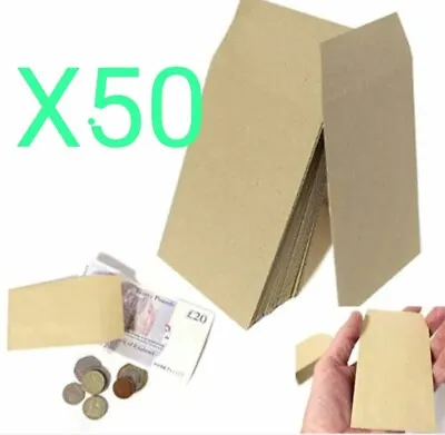 SMALL BROWN ENVELOPES 100mmx62mm DINNER MONEY WAGES COIN TUCK POCKET SEEDS BEADS • £3