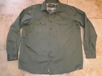 Ex Eddie Bauer Mens XLT Plaid Flannel Lined Snap Up Green Flannel Shirt Jacket • $24.99