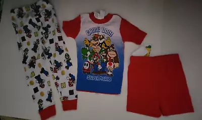 Boys Super Mario Brand 3 Piece Pajama Set SS Shirt Shorts Pants Size 6 • $24.99