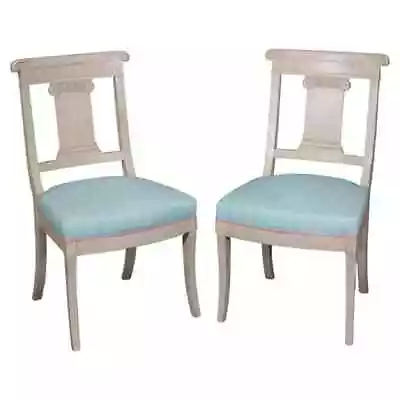 Pair Of Gustavian Or Swedish Style Gray Painted Side Chairs Circa 1940 • $1196