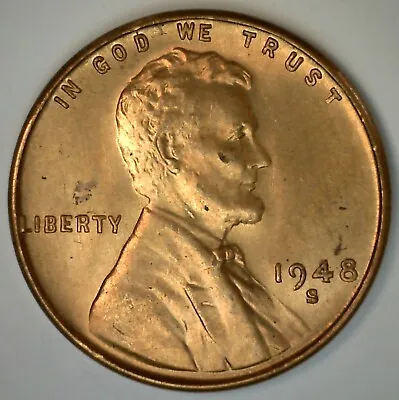 1948 S Uncirculated Lincoln Wheat Cent Coin Nice Red Penny San Francisco 1c • $4.75