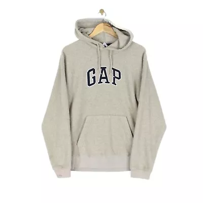 Vintage Gap Fleece Sweatshirt Hoodie Beige Spell Out Embroidered Logo Men Size M • £24.99