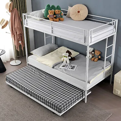 Twin Over Twin Bunk Beds With Ladder And Trundle Bed Bedroom Kids Teen Adult • $193.99