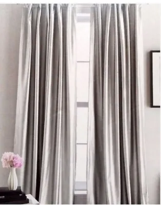 DKNY Faux Leather CITY SLATE Metallic Silver BLACKOUT Window Curtain Panel 50x84 • $159.95