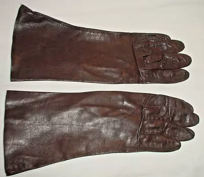 Vintage Ladies Brown Leather Dress Gloves 10  Long Unbranded Unlined • $2.90