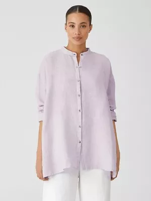 Elieen Fisher Sz 2X Linen Poplin Mandarin Collar Wisteria Button Shirt NEW • $80