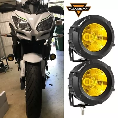 AUXBEAM 2x Amber LED Spot Flood Light Motorcycle Headlight Driving Fog Lamp • $62.98