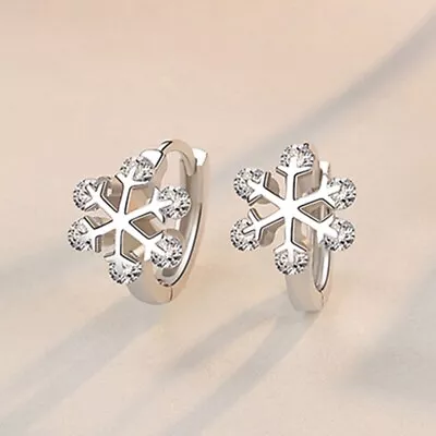 $7.99 • Buy 925 Sterling Silver Cubic Zirconia Snow-Flake Flower Shape Stud Earrings