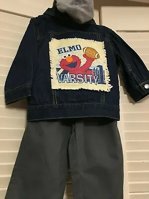 Elmo 3 Piece Outfit Pants Shirt Jean Jacket Sesame Street Size 18m $20 OFF NWT • $29.95