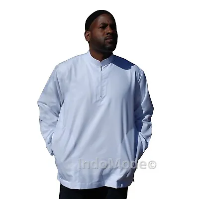 Long Sleeved White Men’s Shirt With Zipper Muslim Clothing Mumtaz Islamic NEW • $30.49