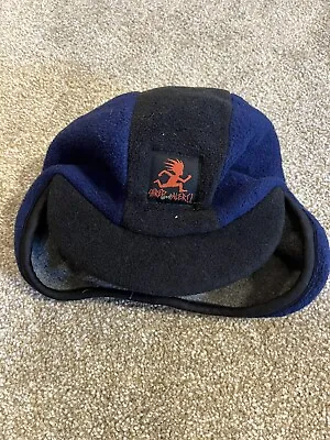 Vintage Shred Alert Ski Snowboard Fleece Beanie Cap Brim Hat Black Blue • $25