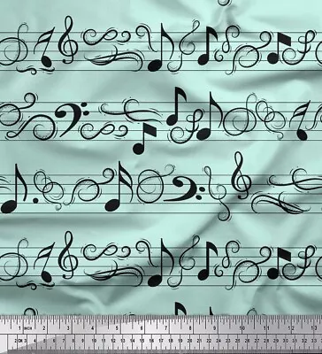 Soimoi Green Cotton Poplin Fabric Notes Musical Instrument Print-d0S • $10.29
