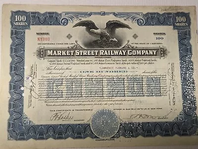 1927 Market Street Railway Company Stock Certificate Canceled 100 Shares Rare + • $9.69