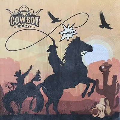 2 X Cowboy Horses Single Paper Napkins For  Art Craft Decoupage 305 • £2.99